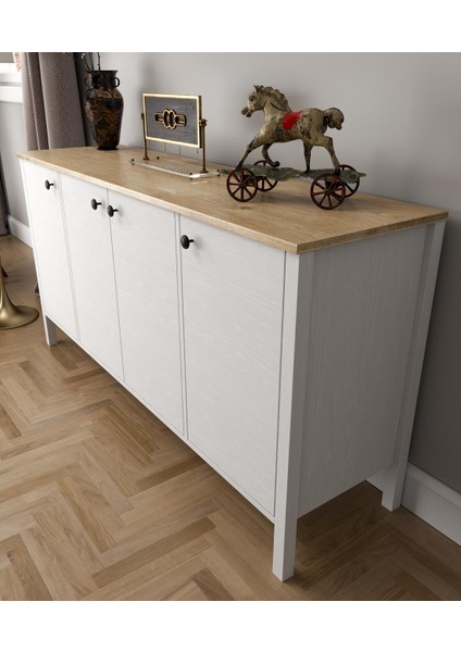 Lumera Iskandinav Konsol 4 Kapaklı 6 Bölmeli Mdf Profil Ayaklı 180 cm Konsol - Wood Beyaz fırsatları