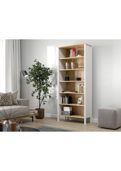Lumera Iskandinav Kitaplık 6 Bölmeli Mdf Profil Ayaklı 83X194X35 cm Çok Amaçlı