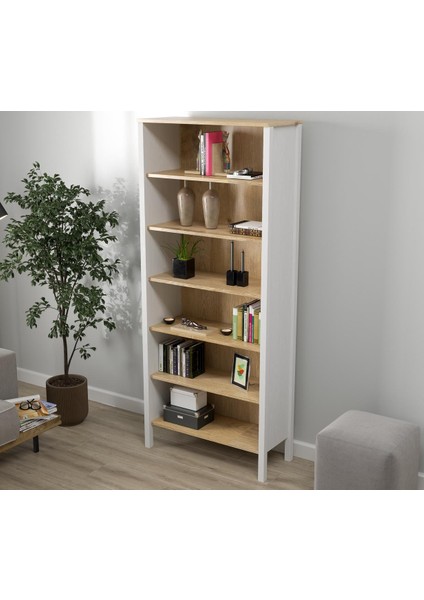 Lumera Iskandinav Kitaplık 6 Bölmeli Mdf Profil Ayaklı 83X194X35 cm Çok Amaçlı modelleri