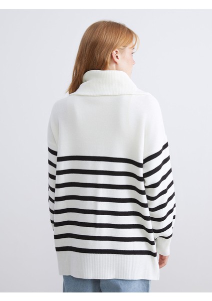 Yeni Sezon Dik Yaka Çizgili Kadın Triko Tunik fırsatları