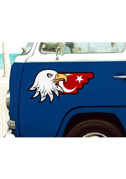 Kartal ve Türk Bayrağı Sticker - Ay Yıldız Eagle Sticker - Araba Oto Motosiklet Karavan Sticker 00727