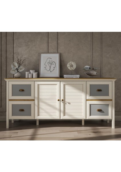 Valena Konsol Çok Amaçlı Dolap 2 Kapaklı 4 Çekmeceli Panjur Kapaklı Mdf Profil Ayaklı 185 cm Minifixli fiyatları
