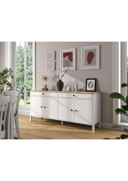 Lumera Iskandinav Konsol 4 Kapaklı 2 Çekmeceli Mdf Profil Ayaklı 180 cm Konsol - Wood Beyaz