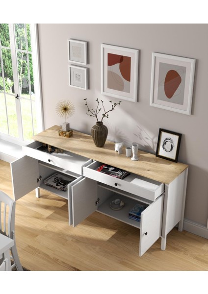 Lumera Iskandinav Konsol 4 Kapaklı 2 Çekmeceli Mdf Profil Ayaklı 180 cm Konsol - Wood Beyaz modelleri