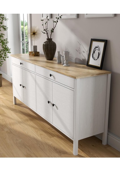Lumera Iskandinav Konsol 4 Kapaklı 2 Çekmeceli Mdf Profil Ayaklı 180 cm Konsol - Wood Beyaz fırsatları