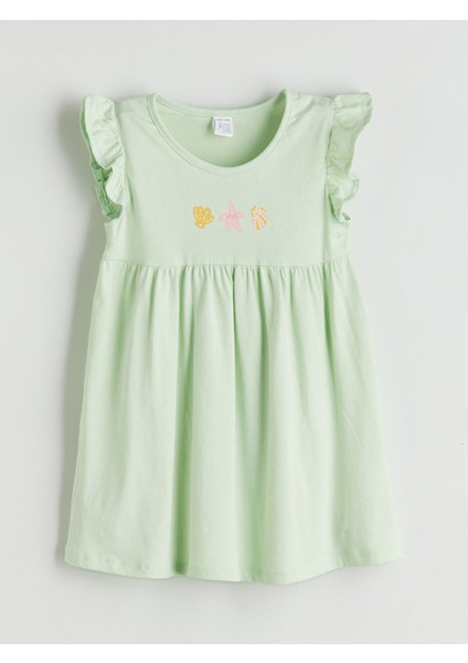 Yeni Sezon Bisiklet Yaka Baskılı Fırfır Detaylı Kız Bebek Elbise
