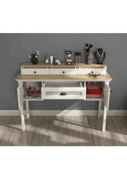 Valena Makyaj Masası 2 Dolap 4 Çekmeceli Panjur Kapaklı Mdf Profil Ayaklı 132 cm