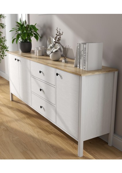 Lumera Iskandinav Konsol 3 Kapaklı 3 Çekmeceli Mdf Profil Ayaklı 200 cm Konsol - Wood Beyaz fiyatları