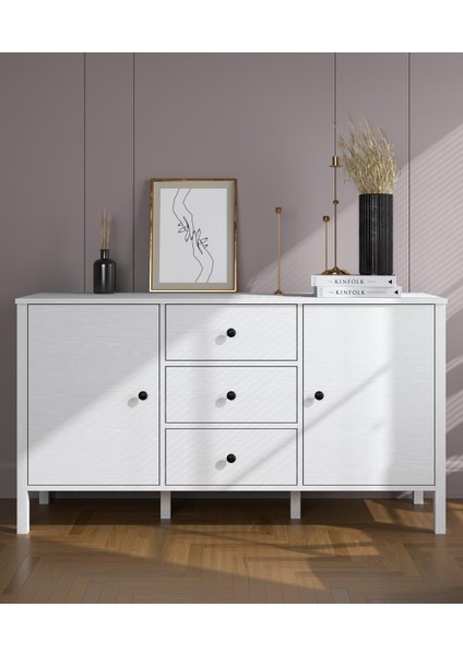 Lumera Iskandinav Konsol 2 Kapaklı 3 Çekmeceli Mdf Profil Ayaklı 150 cm Konsol - Wood Beyaz fiyatları