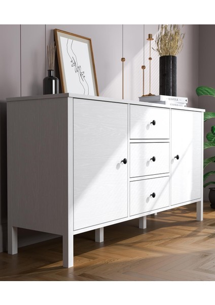 Lumera Iskandinav Konsol 2 Kapaklı 3 Çekmeceli Mdf Profil Ayaklı 150 cm Konsol - Wood Beyaz fırsatları