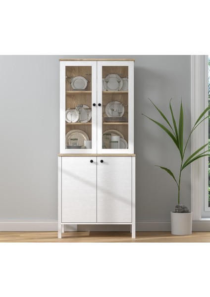 Lumera Iskandinav Konsol - Vitrin - Büfe 4 Kapaklı Cam Kapak ve Bölmeli Mdf Profil Ayaklı 83 cm Minifixli Çok Amaçlı fiyatları