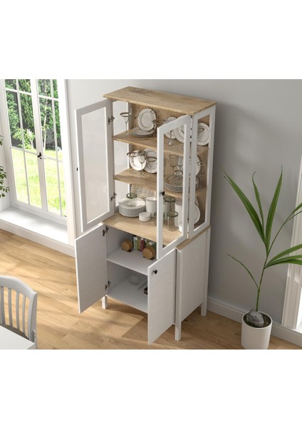 Lumera Iskandinav Konsol - Vitrin - Büfe 4 Kapaklı Cam Kapak ve Bölmeli Mdf Profil Ayaklı 83 cm Minifixli Çok Amaçlı modelleri