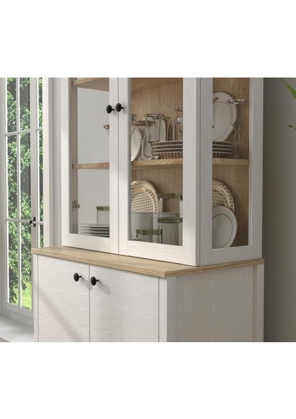 Lumera Iskandinav Konsol - Vitrin - Büfe 4 Kapaklı Cam Kapak ve Bölmeli Mdf Profil Ayaklı 83 cm Minifixli Çok Amaçlı fırsatları