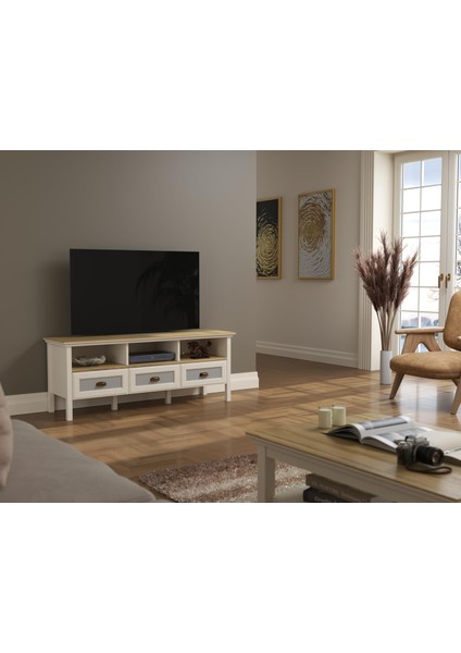 Valena Tv Ünitesi - Konsol 3 Çekmeceli 3 Bölmeli Mdf Profil Kapaklı ve Ayaklı 150 cm Minifixli