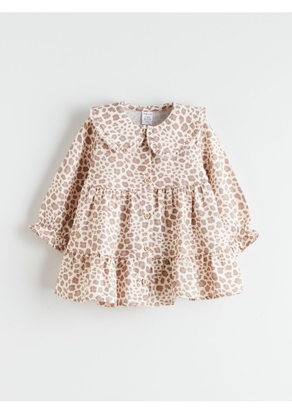 Yeni Sezon Bebe Yaka Fırfırlı Kız Bebek Elbise