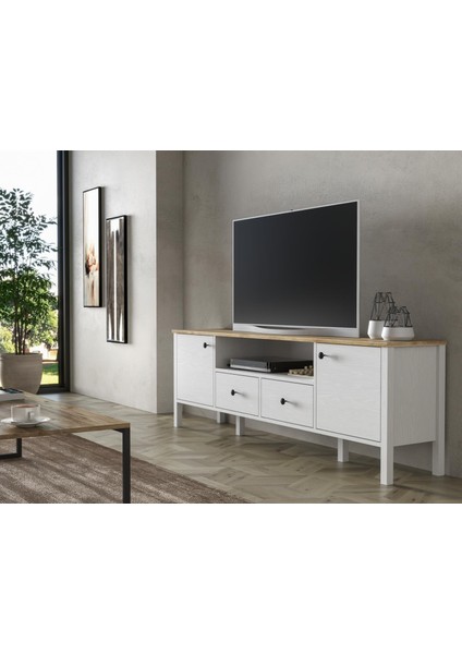 Lumera Modern Tv Ünitesi - Konsol 2 Kapaklı 2 Çekmeceli Raflı Dolaplı Mdf Profil Ayaklı 180 cm Minifixli