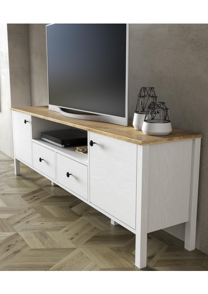 Lumera Modern Tv Ünitesi - Konsol 2 Kapaklı 2 Çekmeceli Raflı Dolaplı Mdf Profil Ayaklı 180 cm Minifixli fiyatları