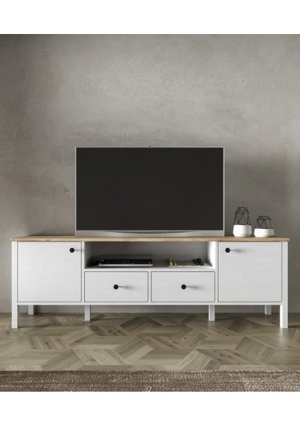Lumera Modern Tv Ünitesi - Konsol 2 Kapaklı 2 Çekmeceli Raflı Dolaplı Mdf Profil Ayaklı 180 cm Minifixli fırsatları
