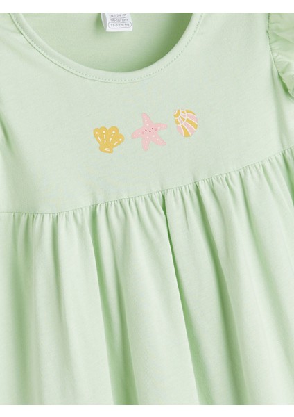 Yeni Sezon Bisiklet Yaka Baskılı Fırfır Detaylı Kız Bebek Elbise fiyatları