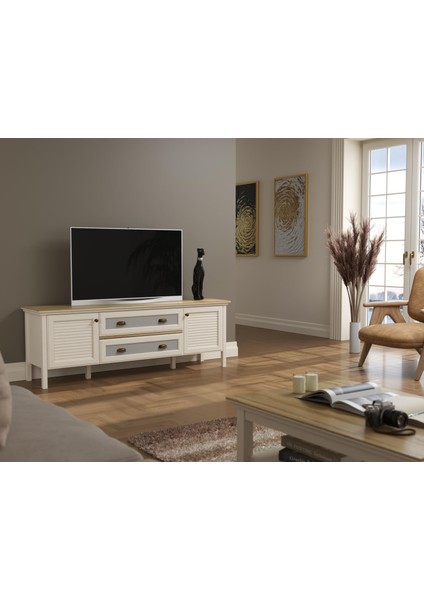 Valena Tv Ünitesi - Konsol 2 Kapaklı 2 Çekmeceli Panjur Kapaklı Mdf Profil Ayaklı 180 cm Minifixli