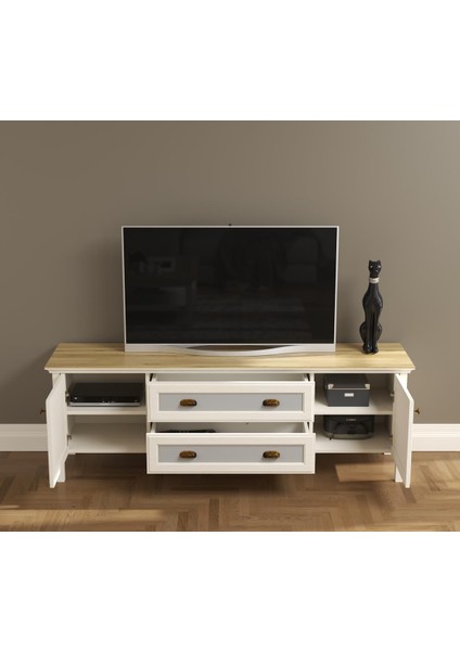 Valena Tv Ünitesi - Konsol 2 Kapaklı 2 Çekmeceli Panjur Kapaklı Mdf Profil Ayaklı 180 cm Minifixli modelleri
