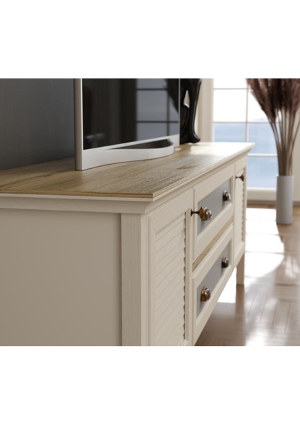 Valena Tv Ünitesi - Konsol 2 Kapaklı 2 Çekmeceli Panjur Kapaklı Mdf Profil Ayaklı 180 cm Minifixli fırsatları