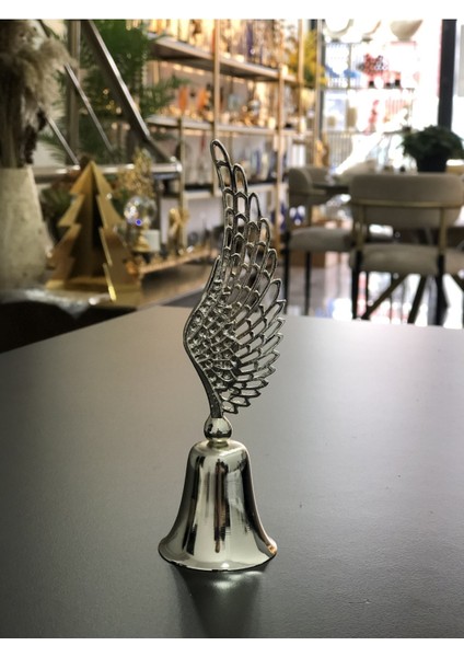 Pirinç Döküm Uzun Melek Kanatlı Metal Çan Mum Söndürücü-Gümüş