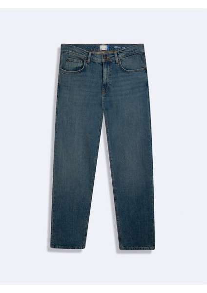 Lıoren Düz Paça Orta Bel Mavi Jean Pantolon