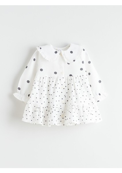 Yeni Sezon Bebe Yaka Fırfırlı Kız Bebek Elbise