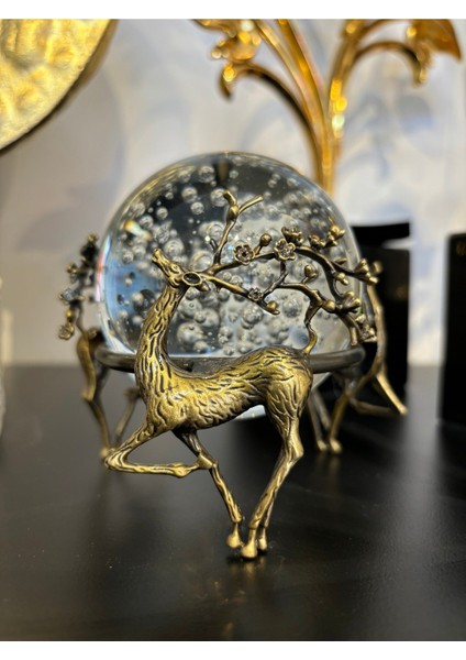 Çiçek Boynuzlu Geyikli Cam Top- Eskitme (Antik Bronz)