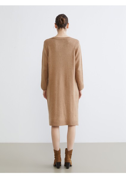 Yeni Sezon Bisiklet Yaka Kendinden Desenli Triko Elbise fırsatları