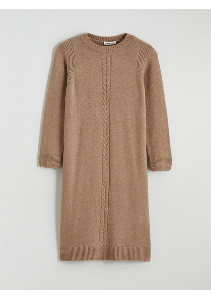 Yeni Sezon Bisiklet Yaka Kendinden Desenli Triko Elbise indirimleri