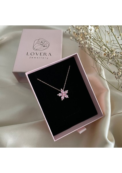 925 Ayar Gümüş Rose Pembe Taşlı Lotus Çiçeği Kolye – Kadın Minimalist Zarif Takı modelleri