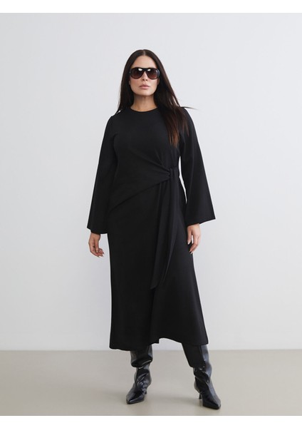 Yeni Sezon Büyük Beden Bisiklet Yaka Büzgülü Elbise