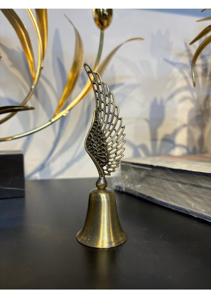 Pirinç Döküm Uzun Melek Kanatlı Metal Çan Mum Söndürücü-Antik (Eskitme Bronz)