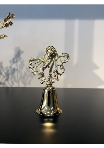 Pirinç Döküm Denizkızı Objeli Metal Çan Mum Söndürücü-Gold(Altın)