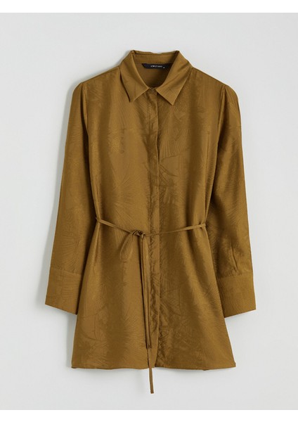 Yeni Sezon Kendinden Desenli Kadın Gömlek Tunik