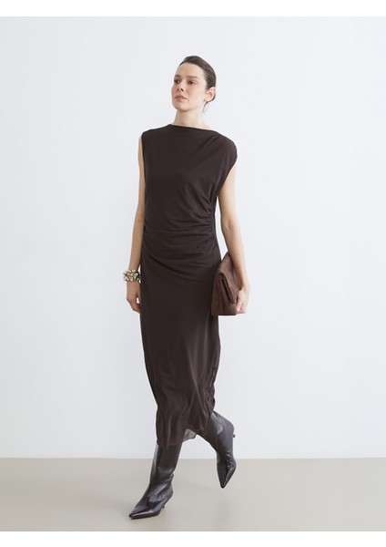 Yeni Sezon Bisiklet Yaka Büzgülü Elbise