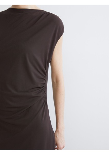 Yeni Sezon Bisiklet Yaka Büzgülü Elbise modelleri