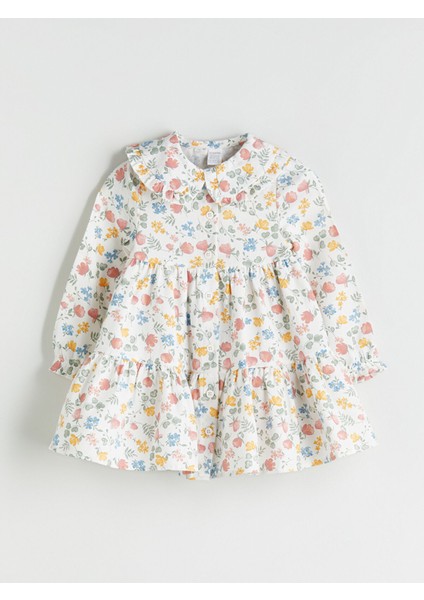 Yeni Sezon Bebe Yaka Çiçekli Kız Bebek Elbise