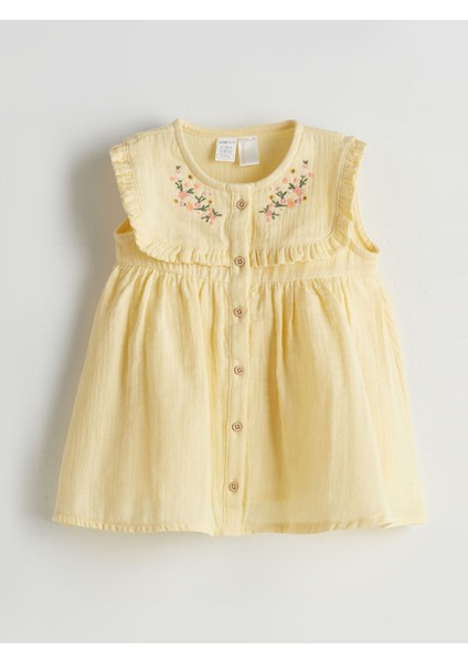 Yeni Sezon Çiçekli Kız Bebek Müslin Elbise
