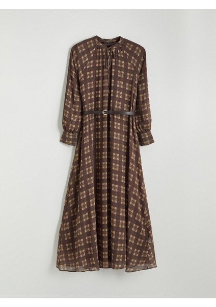 Yeni Sezon Bağlamalı Yaka Ekose Elbise indirimleri