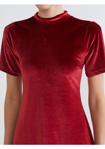 Yeni Sezon Dik Yaka A Kesim Kadife Mini Elbise modelleri