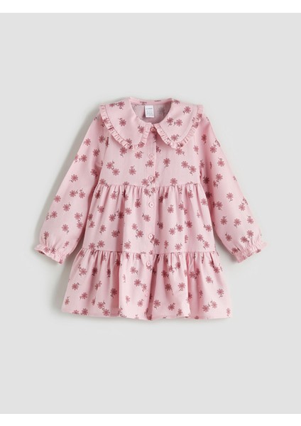 Yeni Sezon Bebe Yaka Çiçekli Kız Bebek Elbise