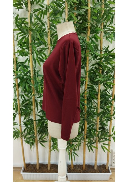 Kadın Uzun Kollu Bisiklet Yaka Ayçiçeği Desenli Viskon Bluz