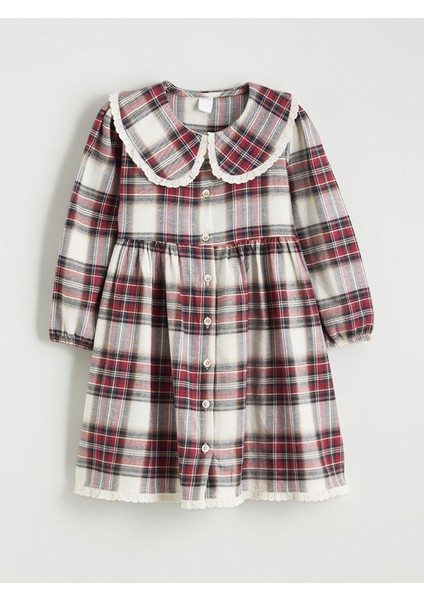 Yeni Sezon Bebe Yaka Ekose Kız Çocuk Elbise