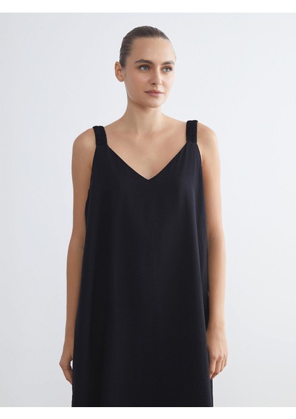 Yeni Sezon V Yaka Askılı A Kesim Elbise