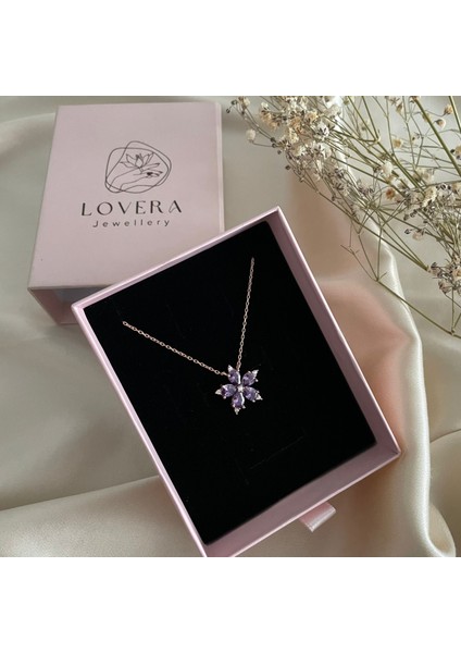 925 Ayar Gümüş Rose Mor Taşlı Lotus Çiçeği Kolye – Kadın Minimalist Zarif Takı modelleri
