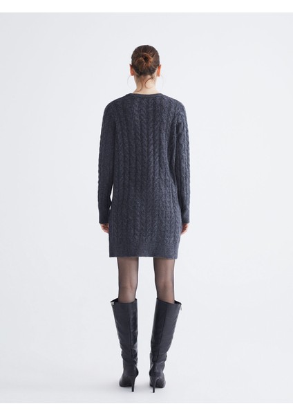 Yeni Sezon Bisiklet Yaka Kendinden Desenli Mini Triko Elbise fırsatları