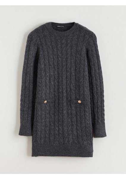 Yeni Sezon Bisiklet Yaka Kendinden Desenli Mini Triko Elbise indirimleri